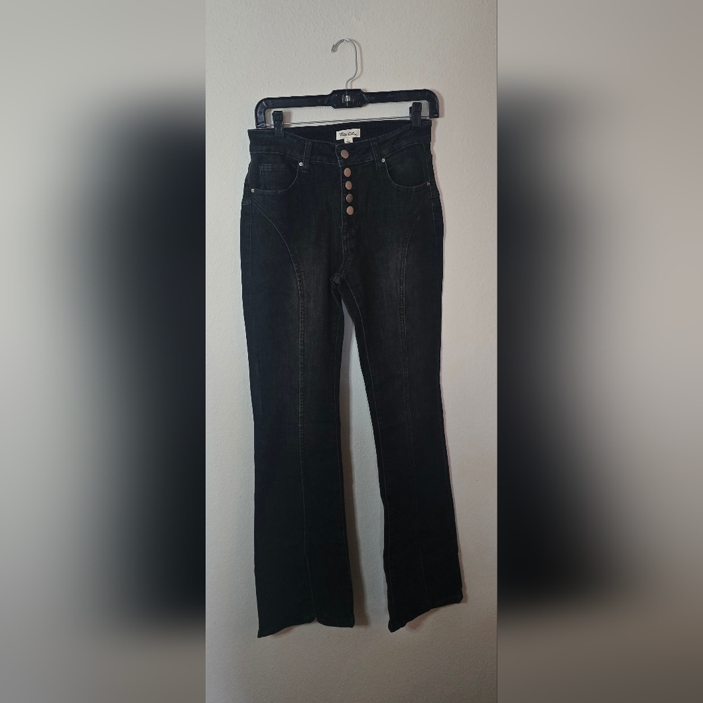Tres Chic High Rise Button Fly Bootcut Black Classic Casual Jeans New Size Small